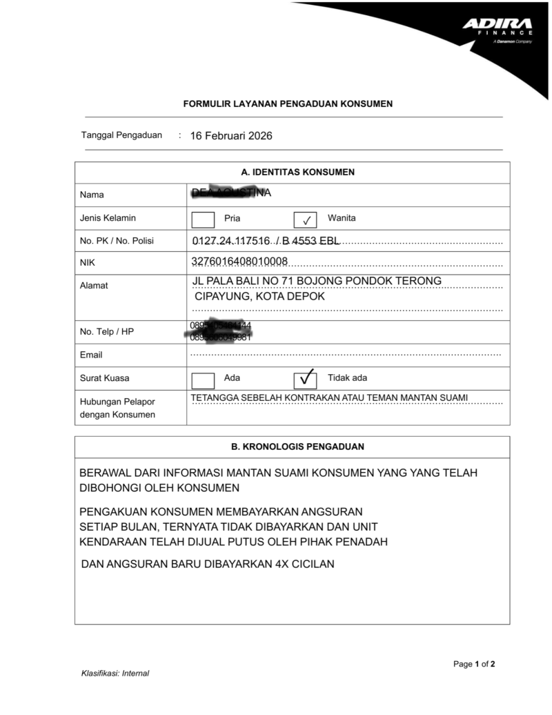 Foto : Bukti History Payment Konsumen Hanya Bayar Angsuran 4 Kali.